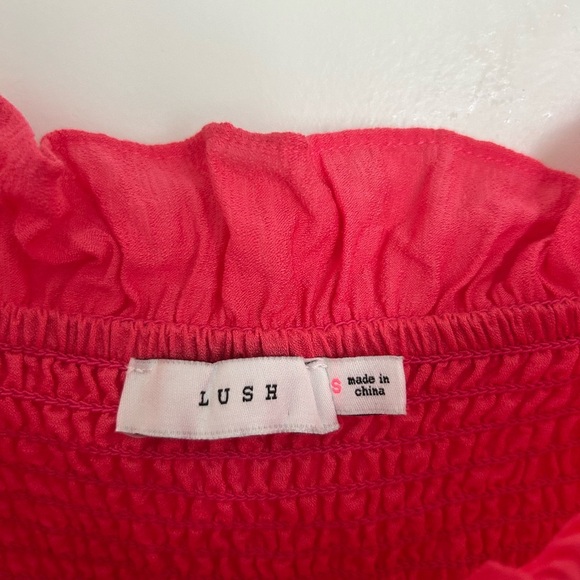 Lush Pink Smocked Ruffled Tie Strap Camisole Blouse Small - Picture 2 of 3